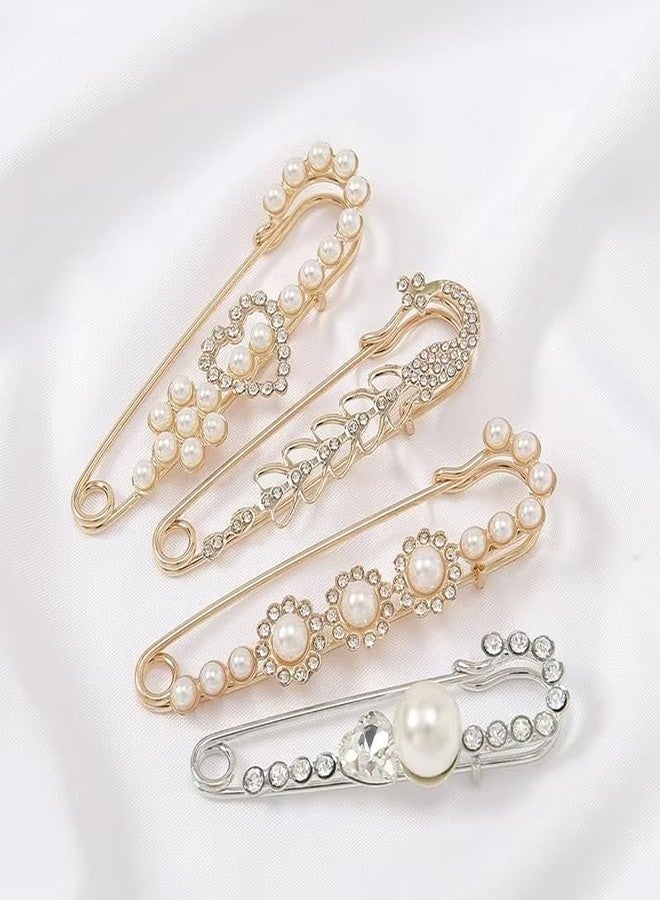 QUJUFIND 4 Pieces Women Brooch Pins Sweater Shawl Clips Faux Crystal Pearl Brooches ，Safety Pins，Clothes Buckle Clips， Dress Clips Shirt Clips for Women (Style-4) - Image 3